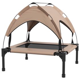 Raised Dog Bed Cooling Dog Cot w/ Canopy Washable Breathable Mesh, for Small and Medium Dogs, Coffee