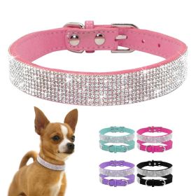 Dog Collar Crystal Glitter Rhinestone Pet Collars Zinc Alloy Buckle Collar For Small Medium Dogs Cats Chihuahua Pug Dog Collar (Color: light blue, size: m)