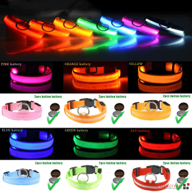 LED Adjustable Dog Collar Blinking Flashing Light Up Glow Pets Safety Waterproof (Color: Green, size: m)